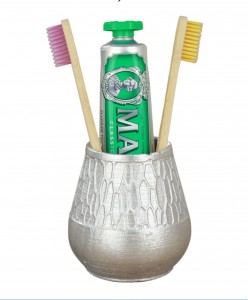 Diş Fırçalığı Tezgah Üstü Gümüş Renk Diş Fırçası Standı Vazo Model